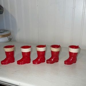 6 Vintage hard plastic Christmas ornaments boots candy containers rosbro